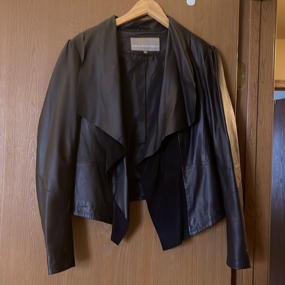 Bod & Christensen draped front leather & suede jacket